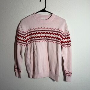 Balabala Sweater Womens Medium Pink Fair Isle Nordic Tight Knit Ribbed Winter